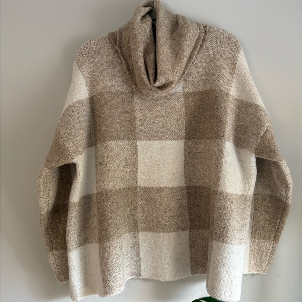 Cozy Oversized Plaid Knit Cowl Neck Sweater
